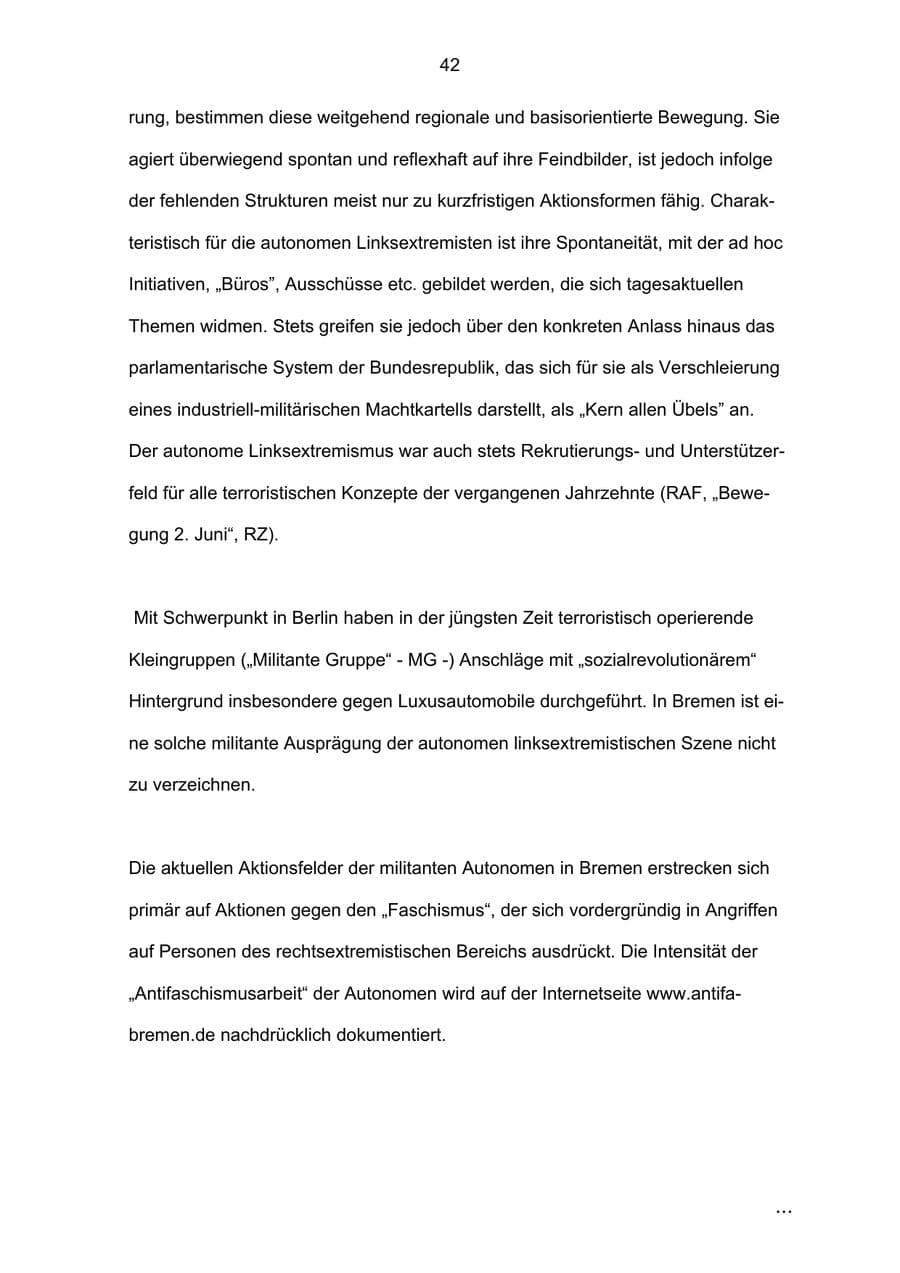 Seite 42 des Verfassungsschutzbericht 2002 Bremen