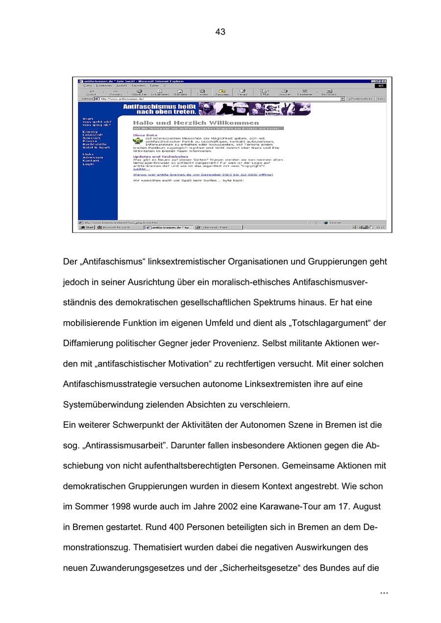 Seite 43 des Verfassungsschutzbericht 2002 Bremen
