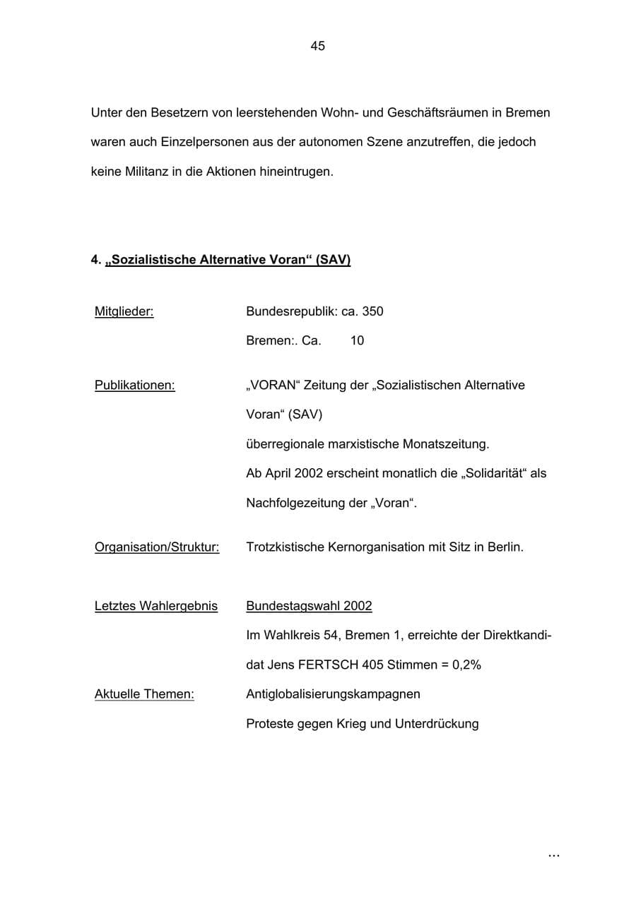Seite 45 des Verfassungsschutzbericht 2002 Bremen