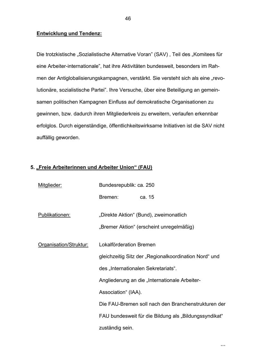 Seite 46 des Verfassungsschutzbericht 2002 Bremen