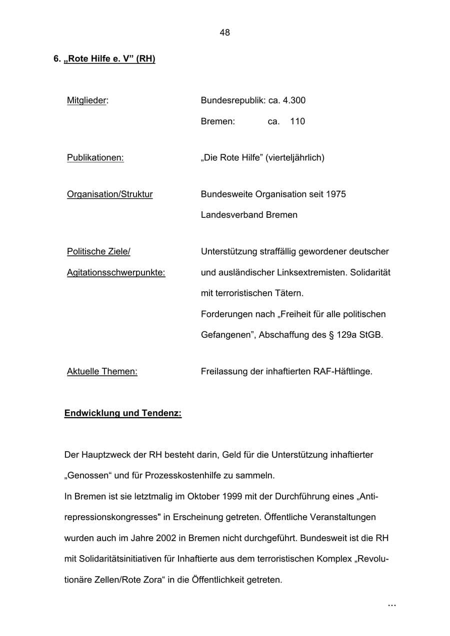 Seite 48 des Verfassungsschutzbericht 2002 Bremen
