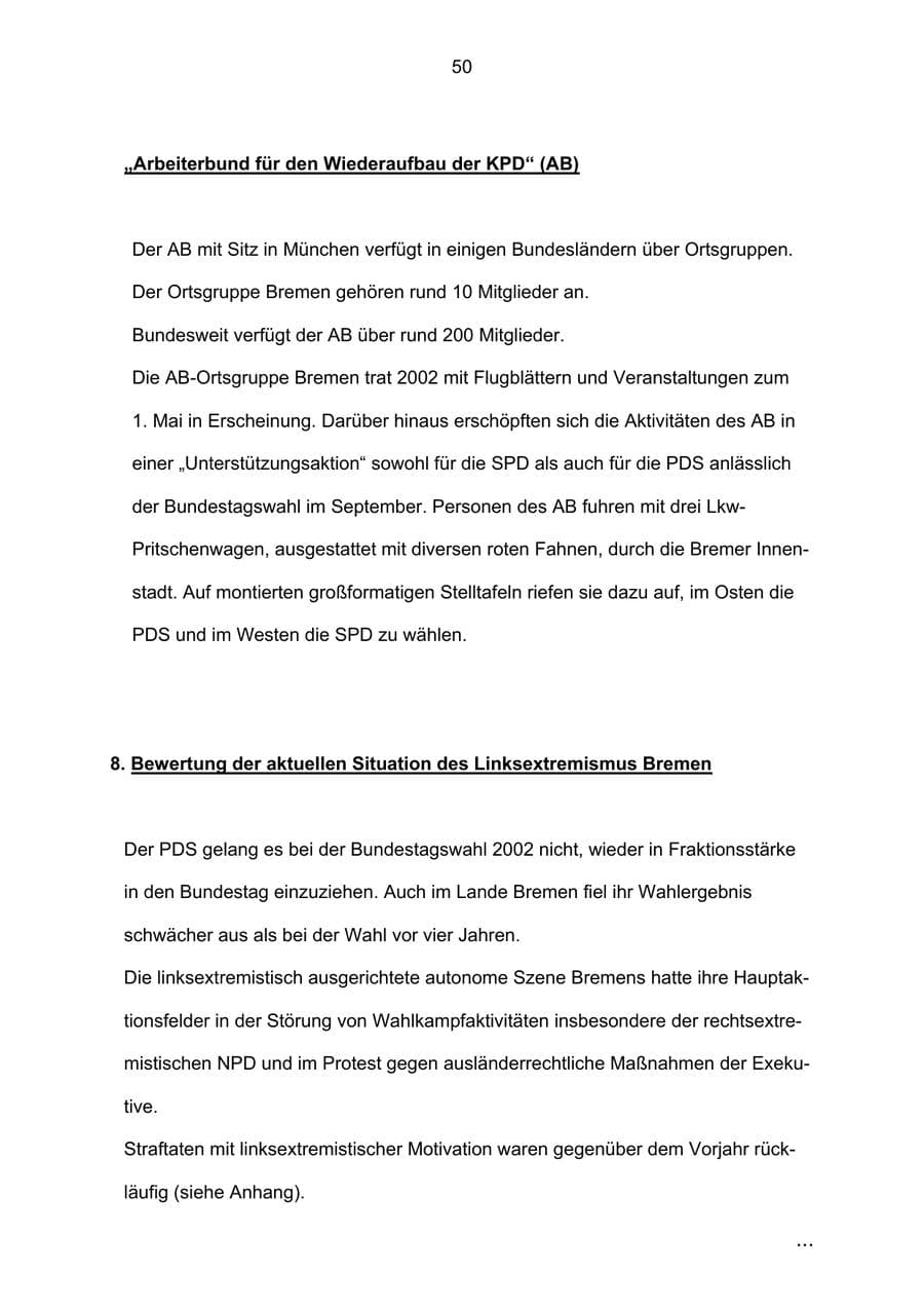 Seite 50 des Verfassungsschutzbericht 2002 Bremen