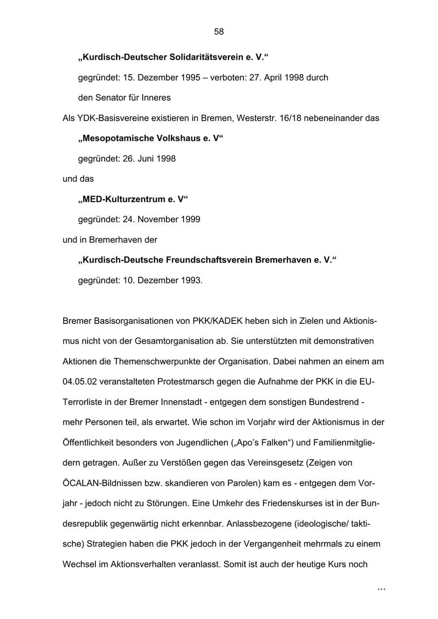 Seite 58 des Verfassungsschutzbericht 2002 Bremen