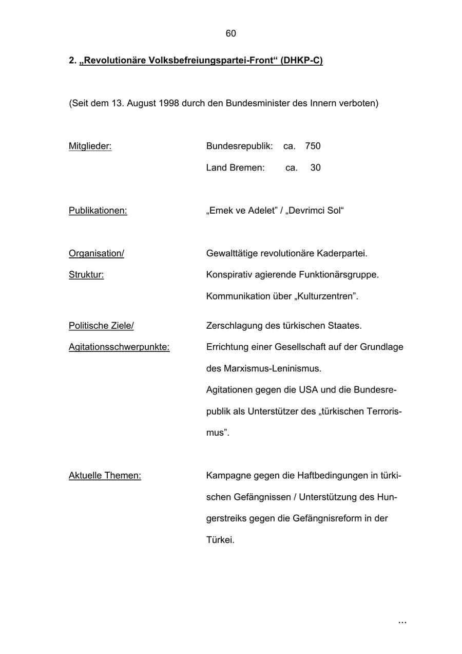 Seite 60 des Verfassungsschutzbericht 2002 Bremen