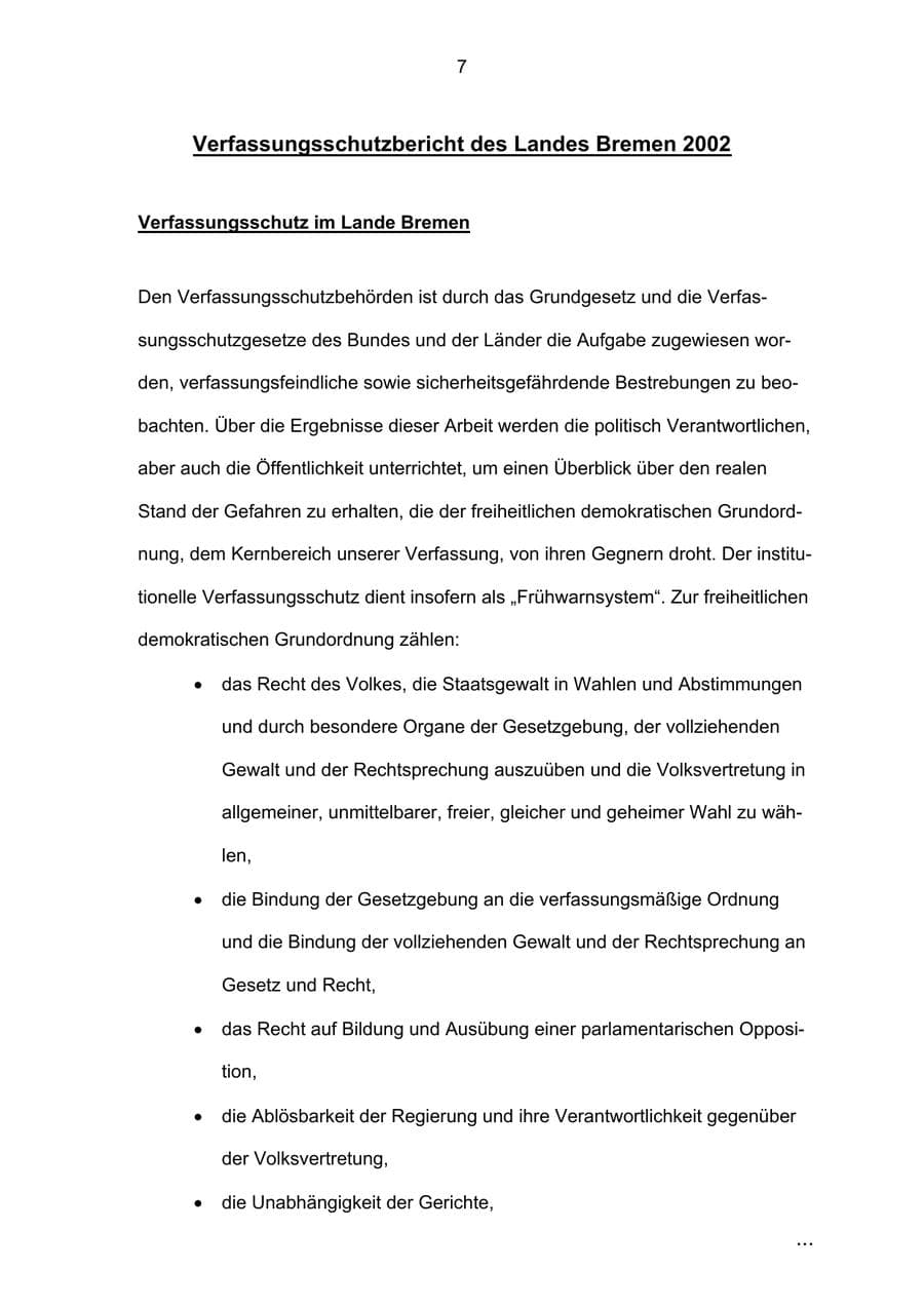 Seite 7 des Verfassungsschutzbericht 2002 Bremen