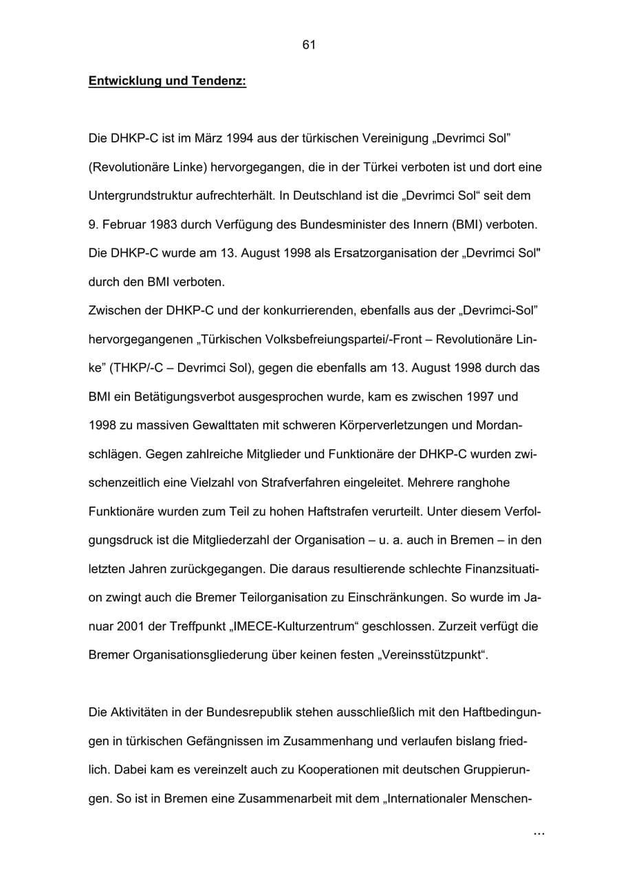 Seite 61 des Verfassungsschutzbericht 2002 Bremen