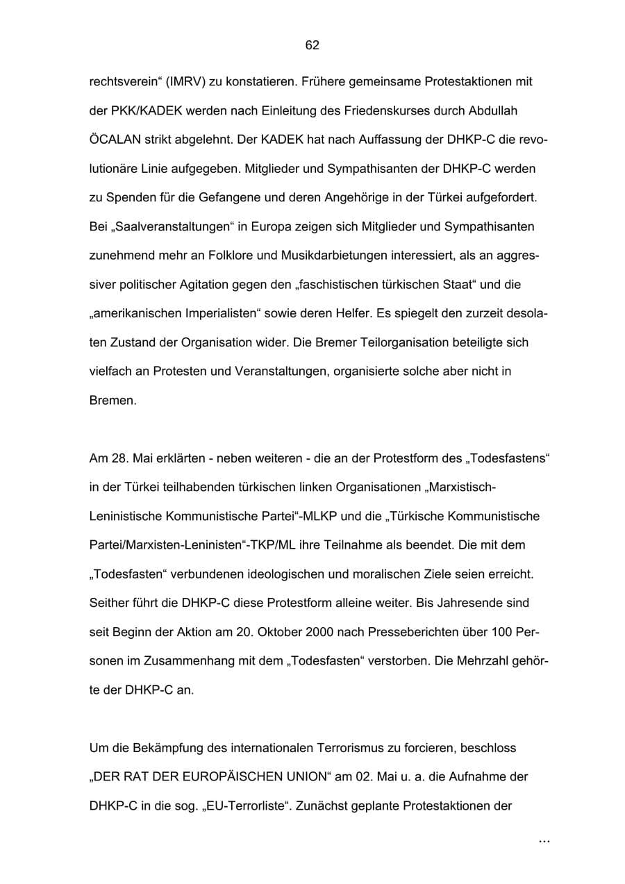 Seite 62 des Verfassungsschutzbericht 2002 Bremen
