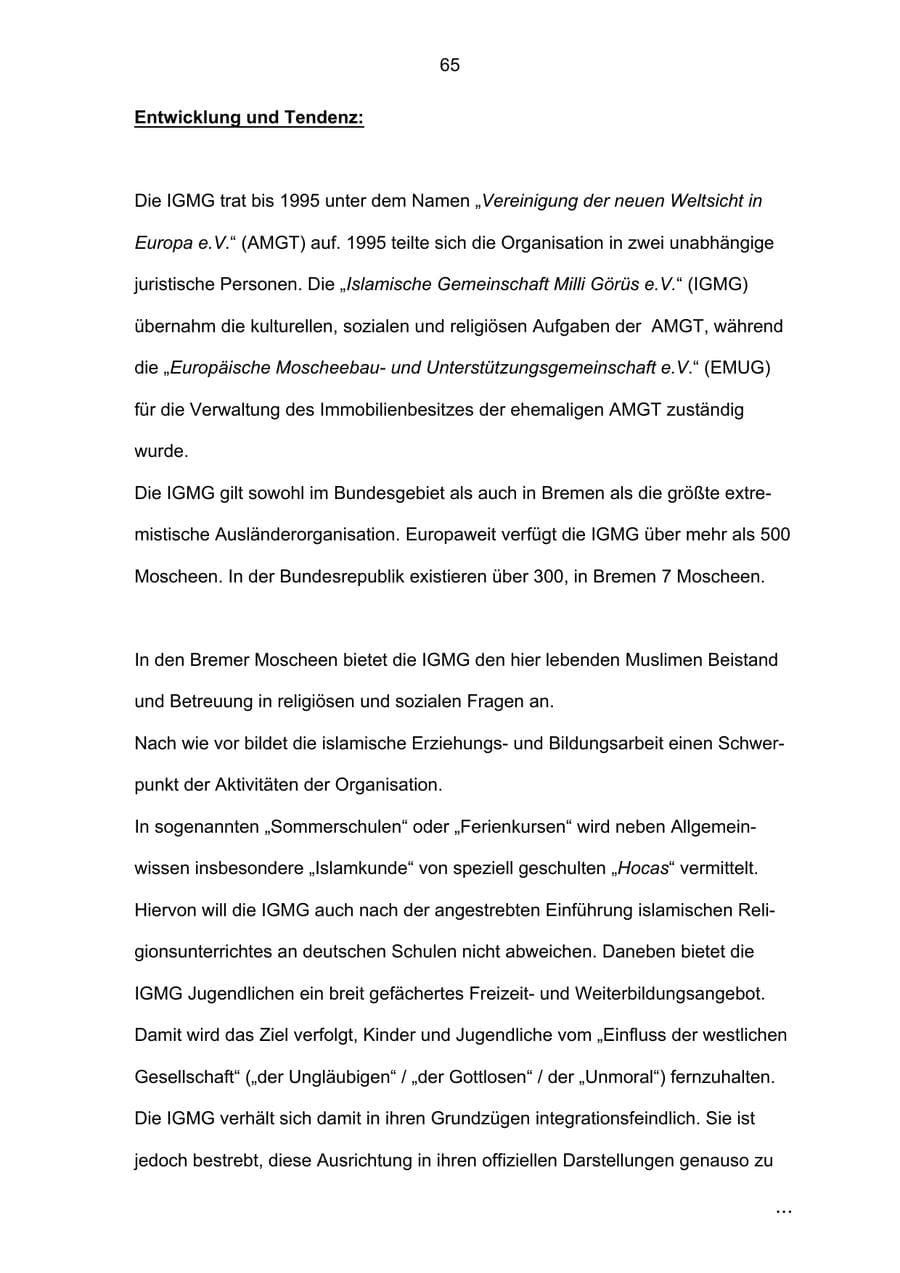 Seite 65 des Verfassungsschutzbericht 2002 Bremen