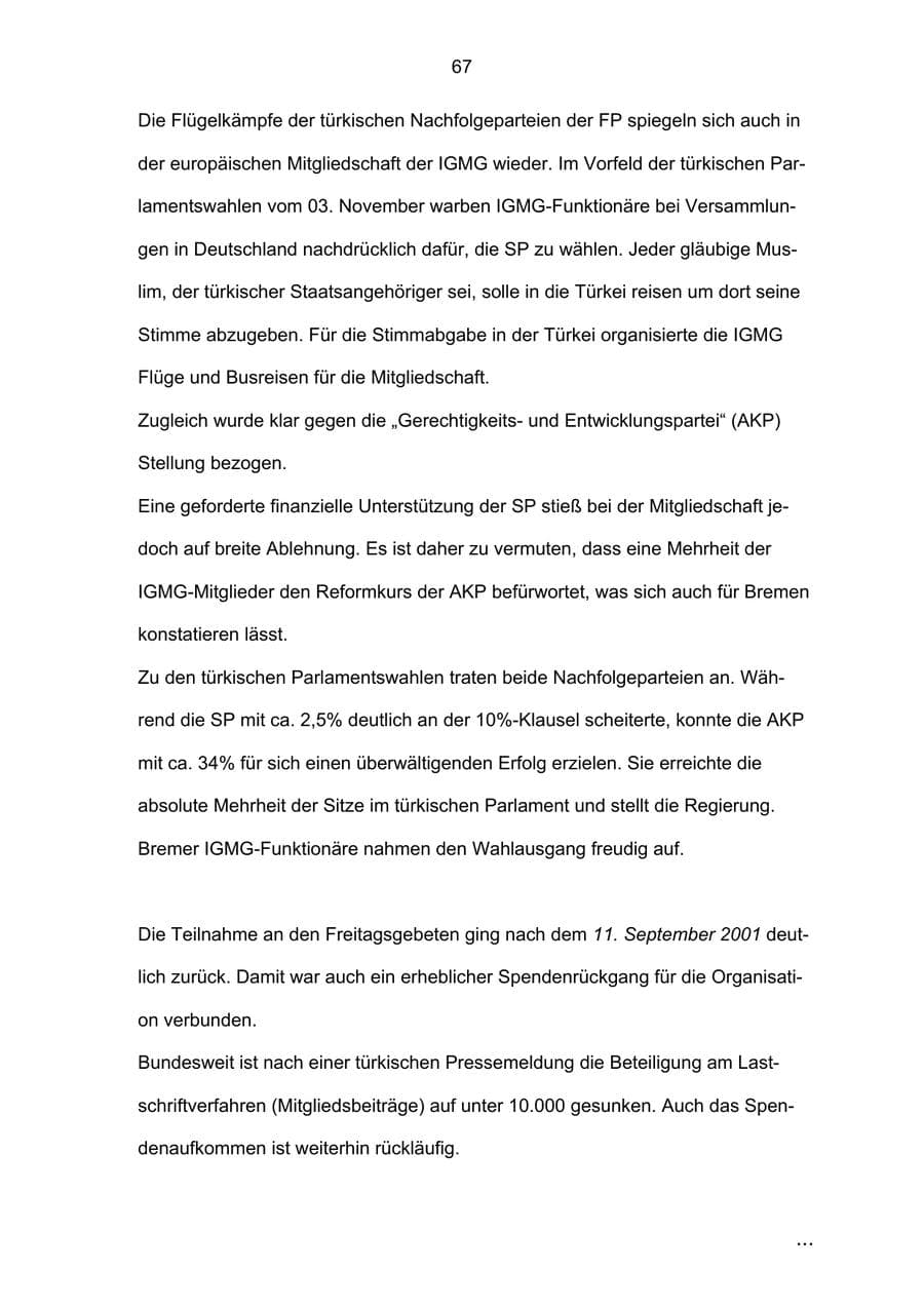 Seite 67 des Verfassungsschutzbericht 2002 Bremen