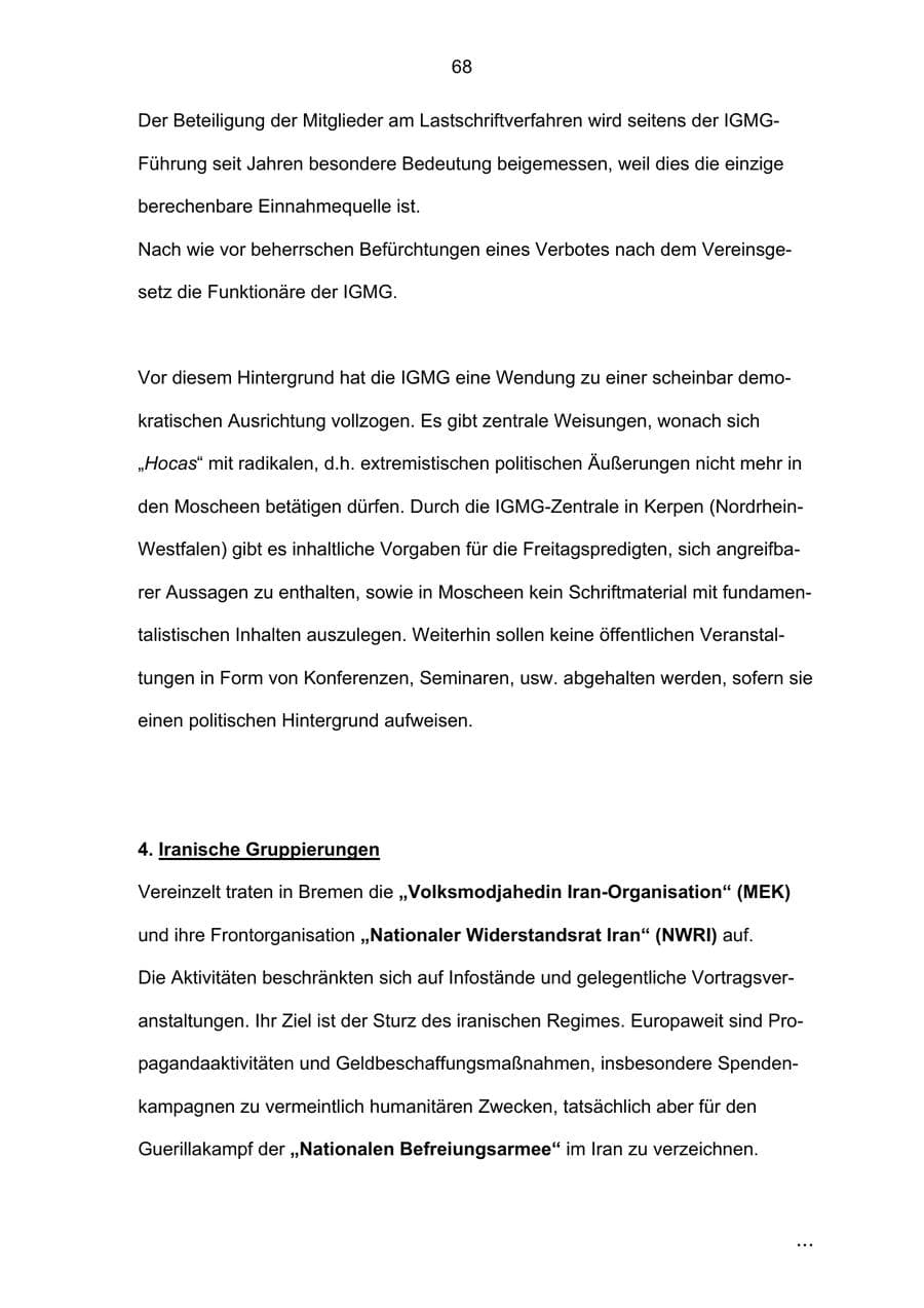 Seite 68 des Verfassungsschutzbericht 2002 Bremen