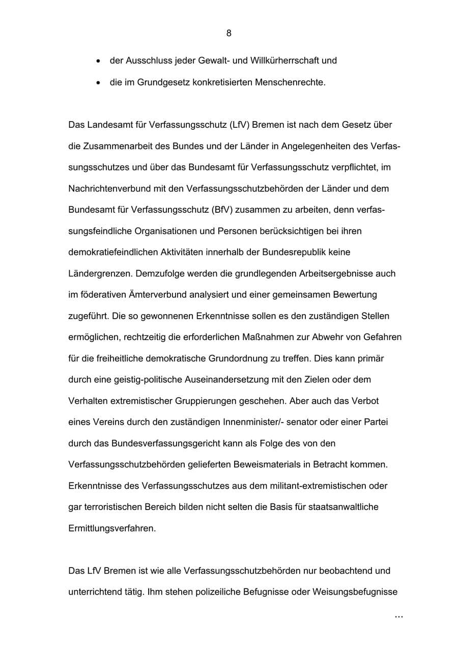 Seite 8 des Verfassungsschutzbericht 2002 Bremen
