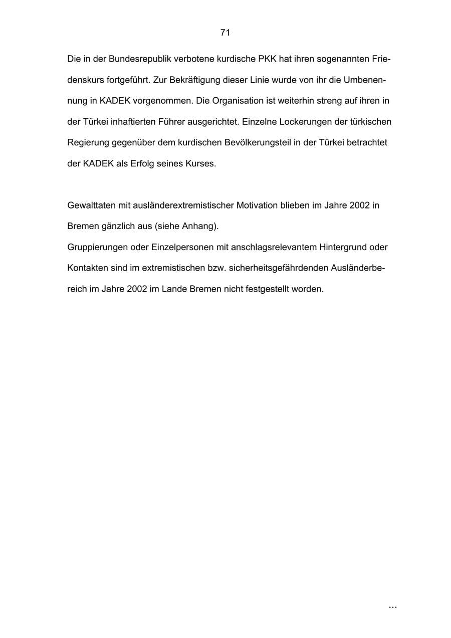 Seite 71 des Verfassungsschutzbericht 2002 Bremen