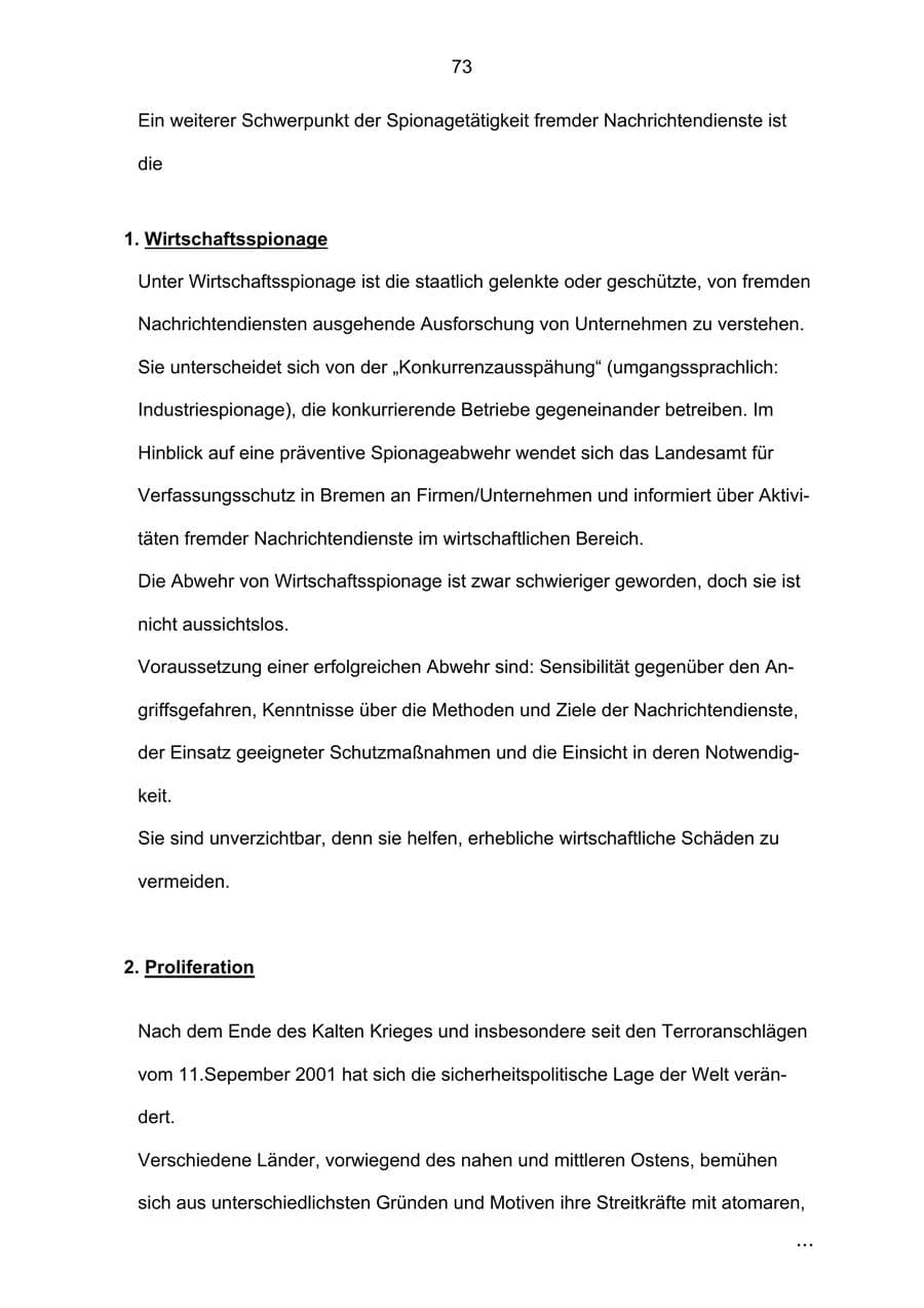 Seite 73 des Verfassungsschutzbericht 2002 Bremen
