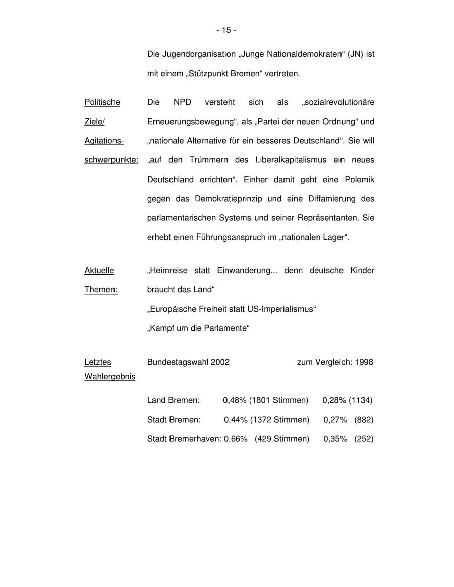 Seite 15 des Verfassungsschutzbericht 2003 Bremen