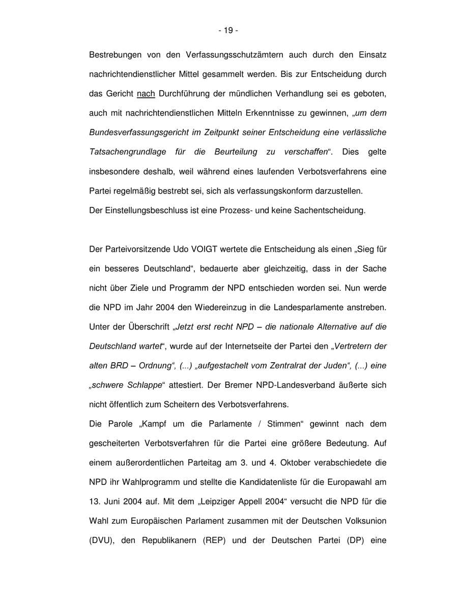 Seite 19 des Verfassungsschutzbericht 2003 Bremen