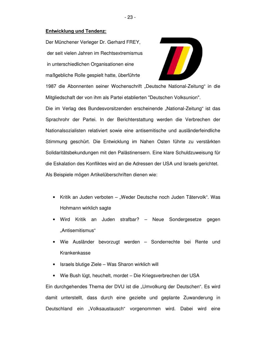 Seite 23 des Verfassungsschutzbericht 2003 Bremen