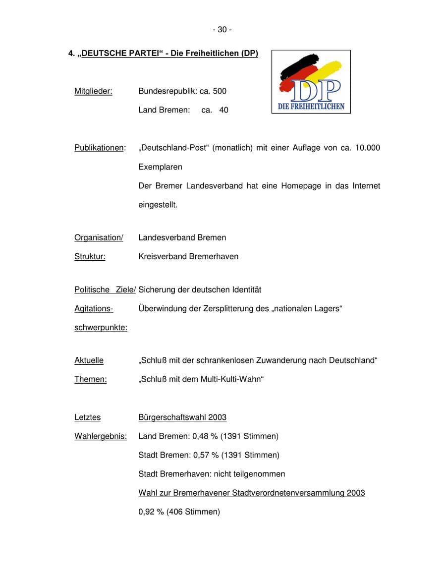 Seite 30 des Verfassungsschutzbericht 2003 Bremen