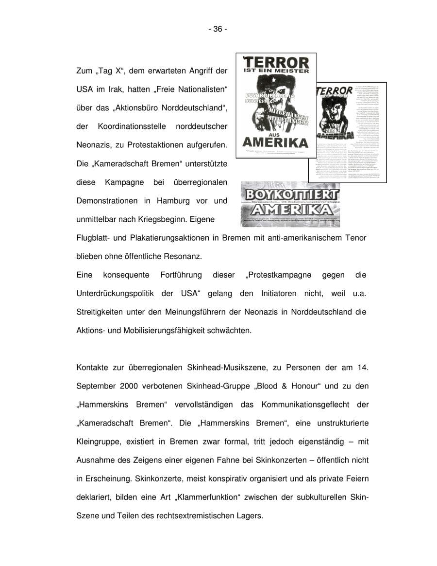 Seite 36 des Verfassungsschutzbericht 2003 Bremen