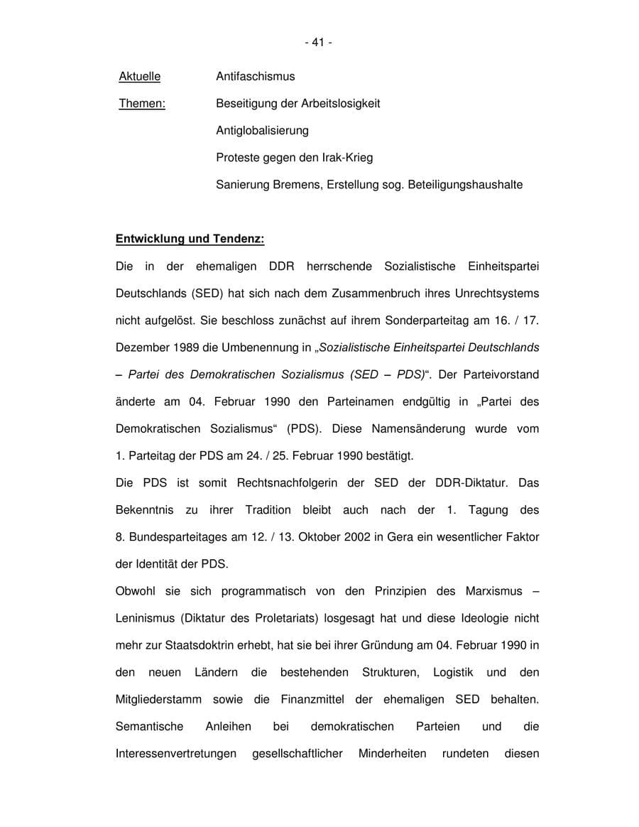 Seite 41 des Verfassungsschutzbericht 2003 Bremen