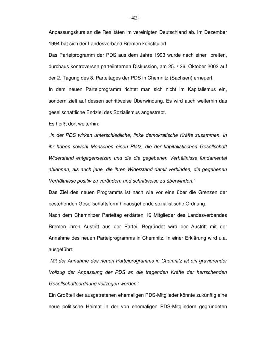 Seite 42 des Verfassungsschutzbericht 2003 Bremen