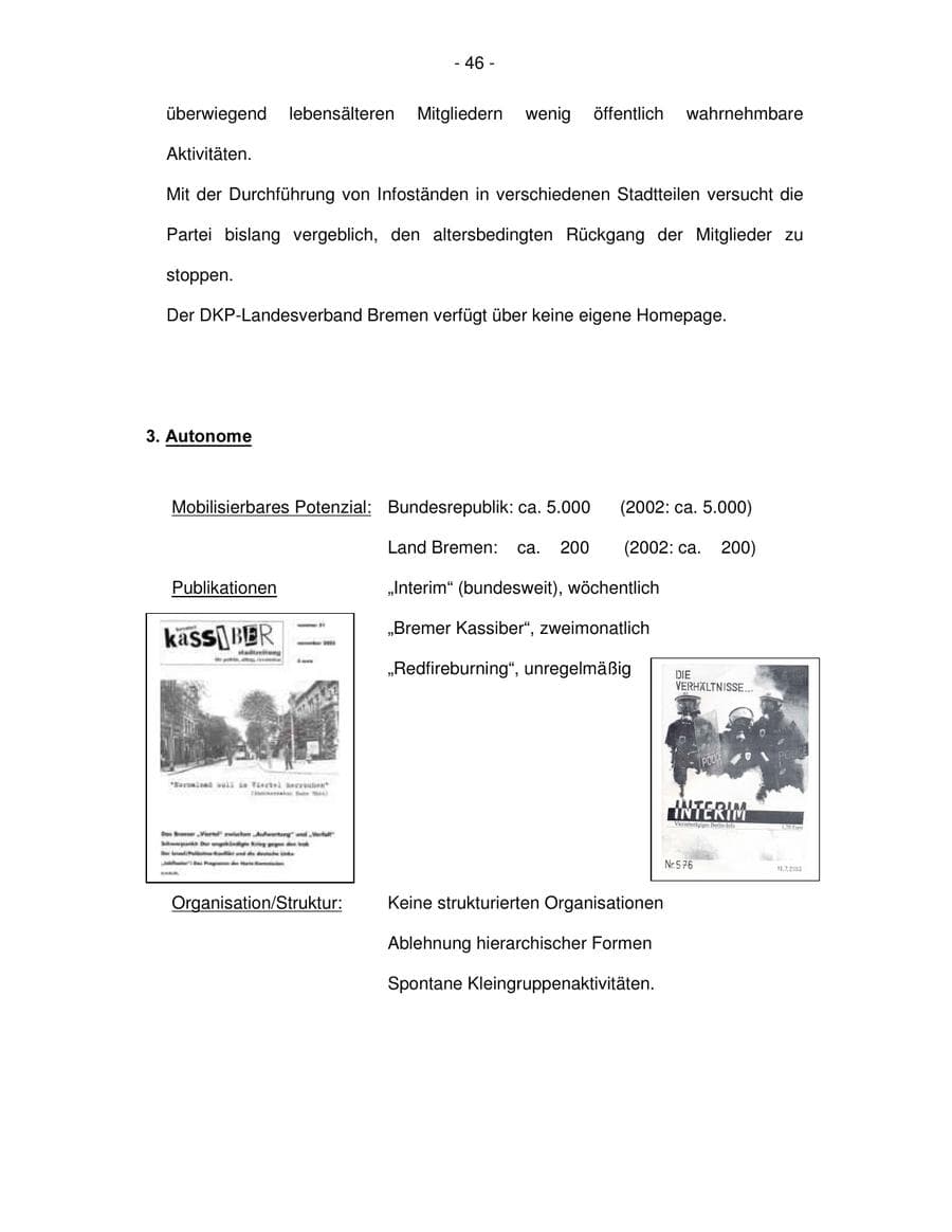 Seite 46 des Verfassungsschutzbericht 2003 Bremen