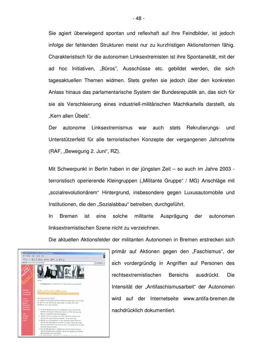 Seite 48 des Verfassungsschutzbericht 2003 Bremen