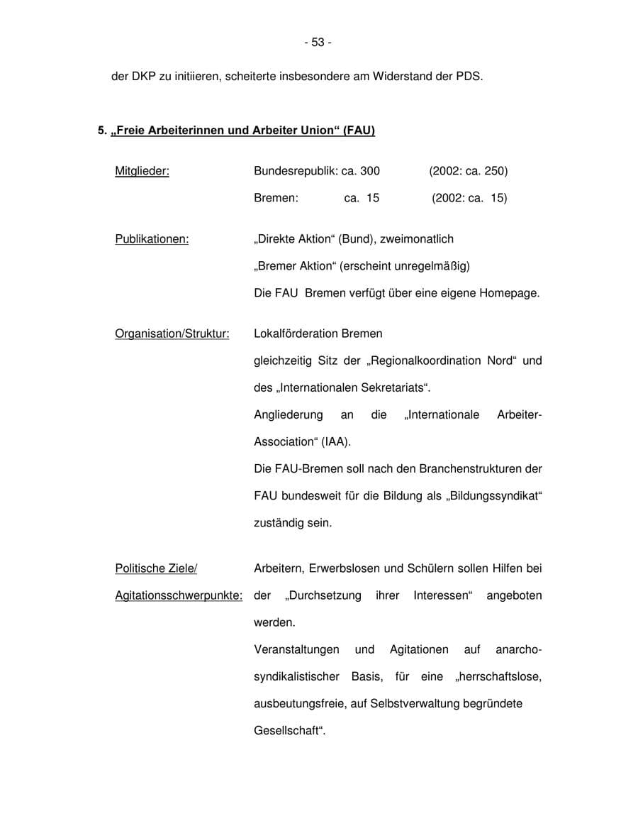 Seite 53 des Verfassungsschutzbericht 2003 Bremen