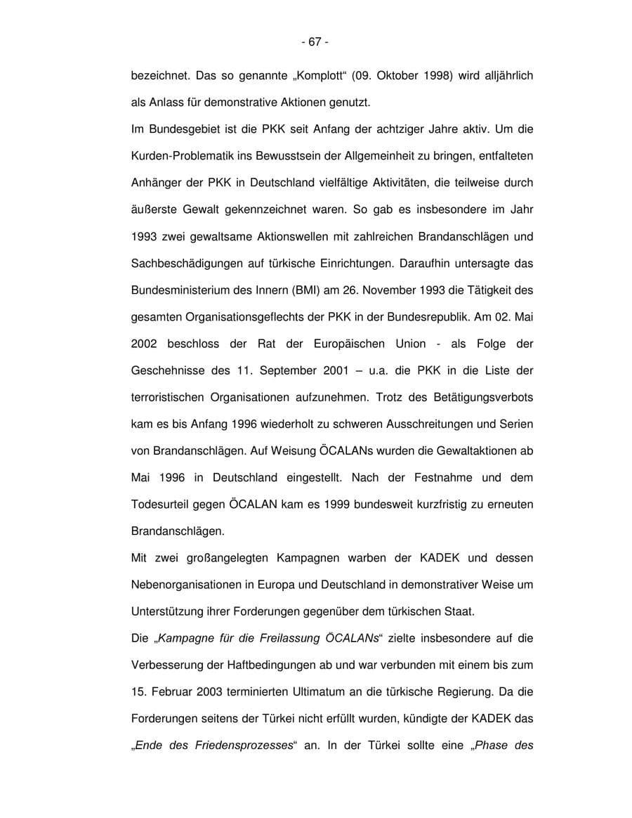 Seite 67 des Verfassungsschutzbericht 2003 Bremen