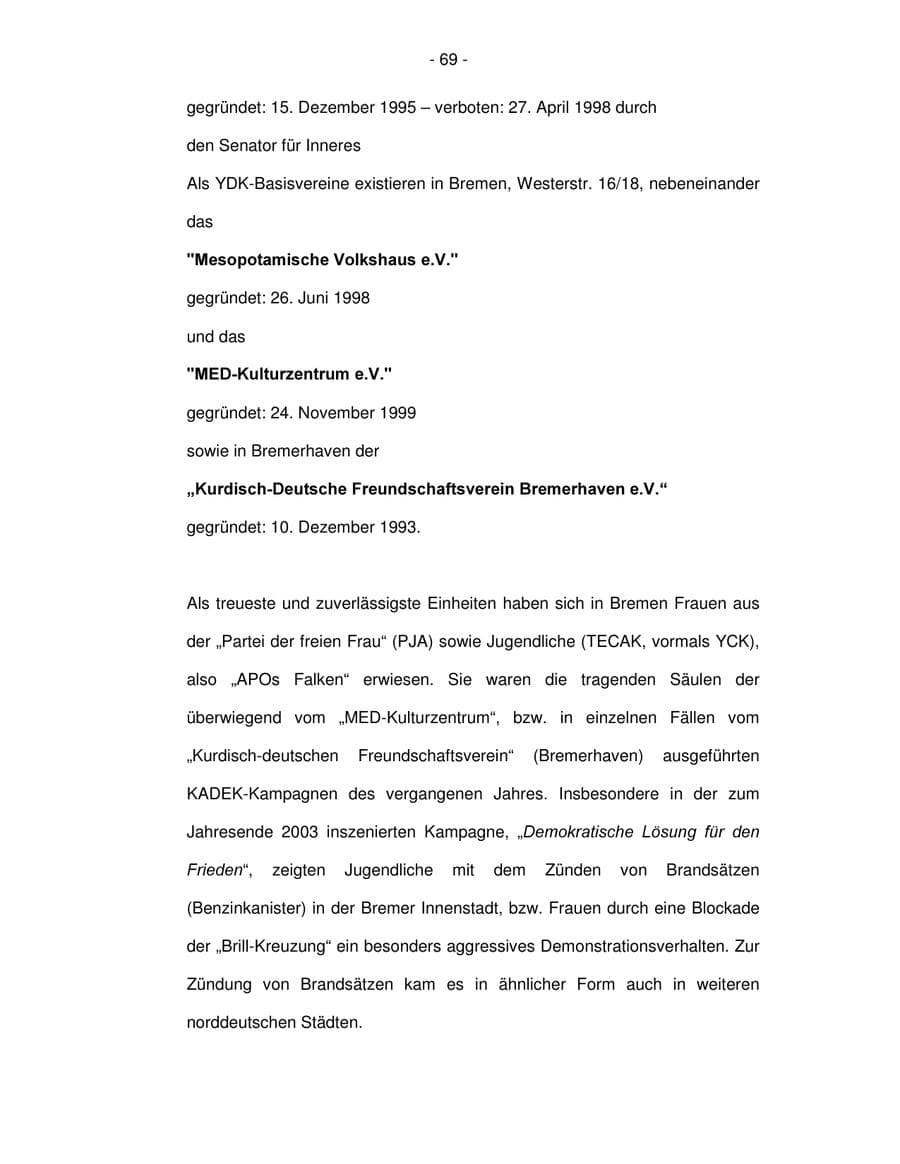 Seite 69 des Verfassungsschutzbericht 2003 Bremen