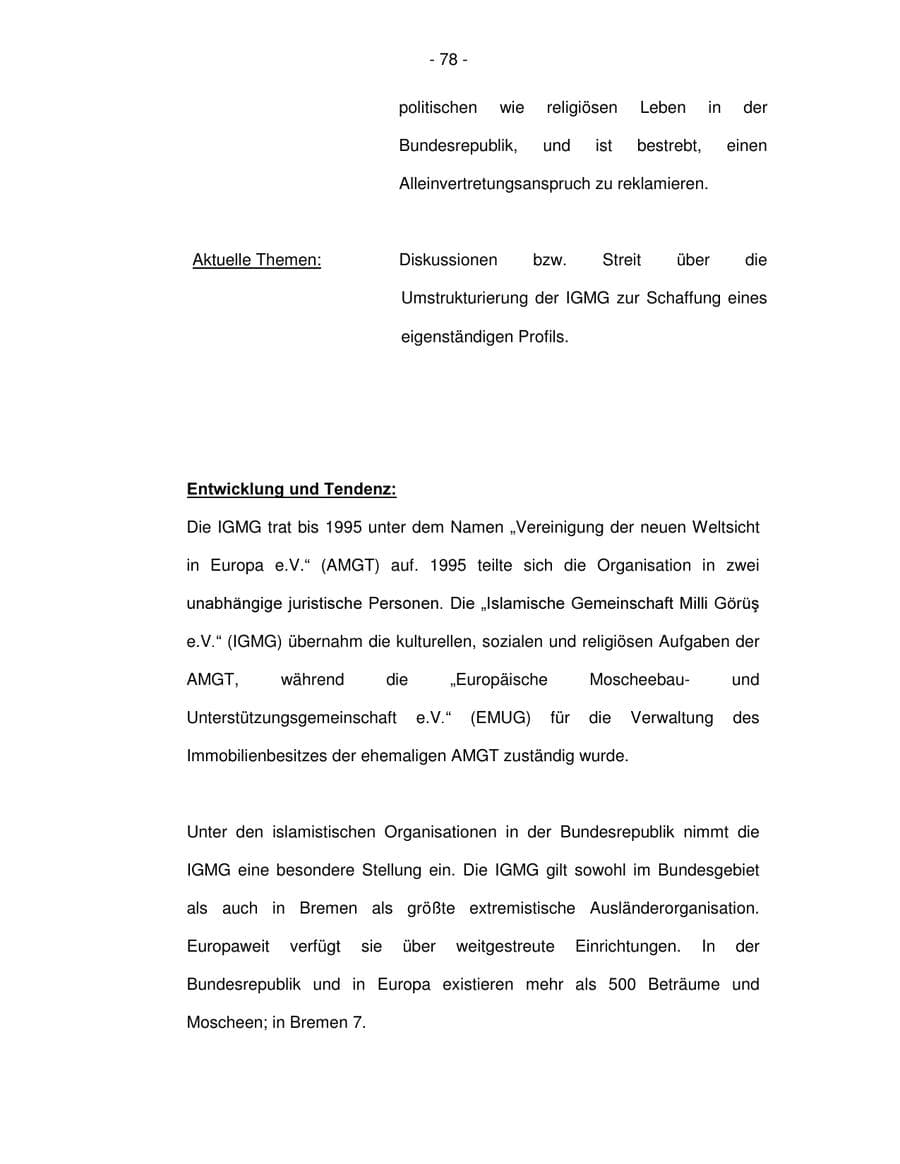 Seite 78 des Verfassungsschutzbericht 2003 Bremen