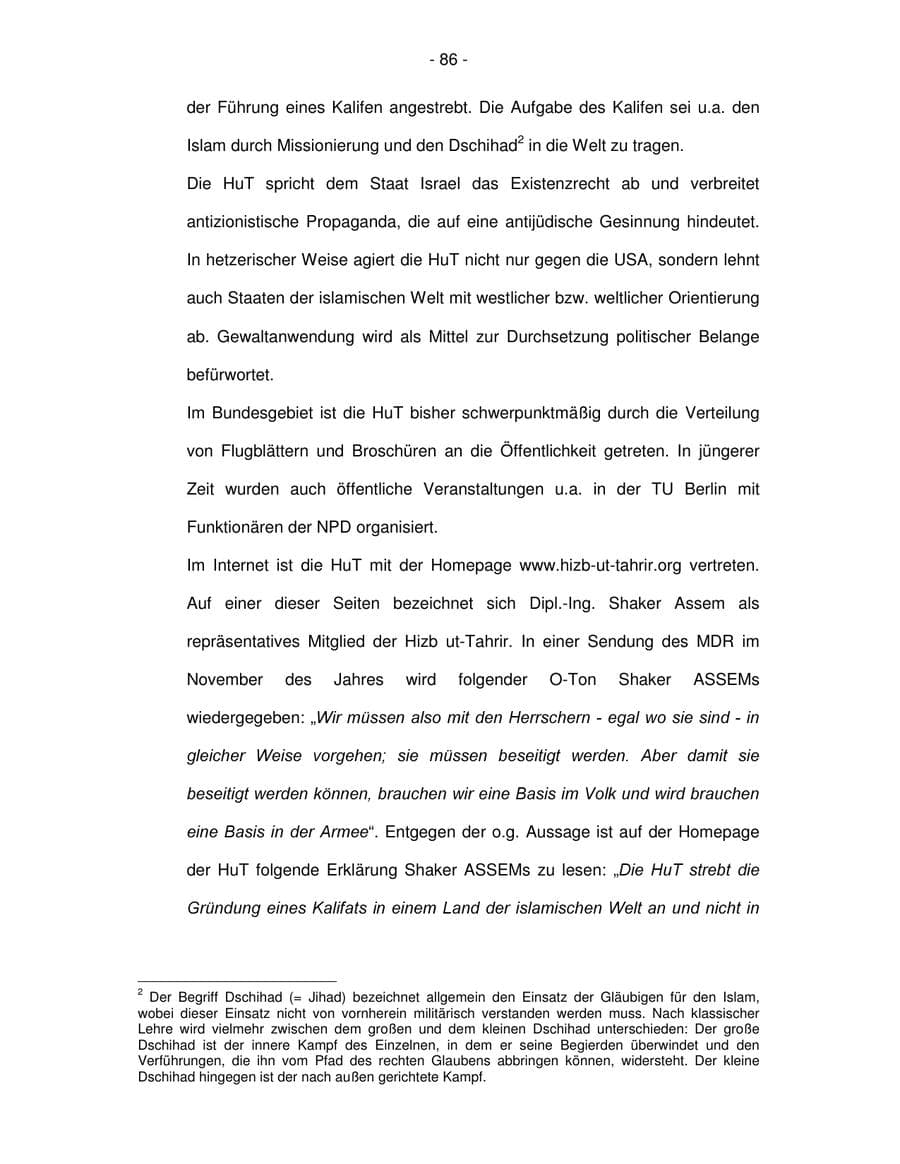 Seite 86 des Verfassungsschutzbericht 2003 Bremen