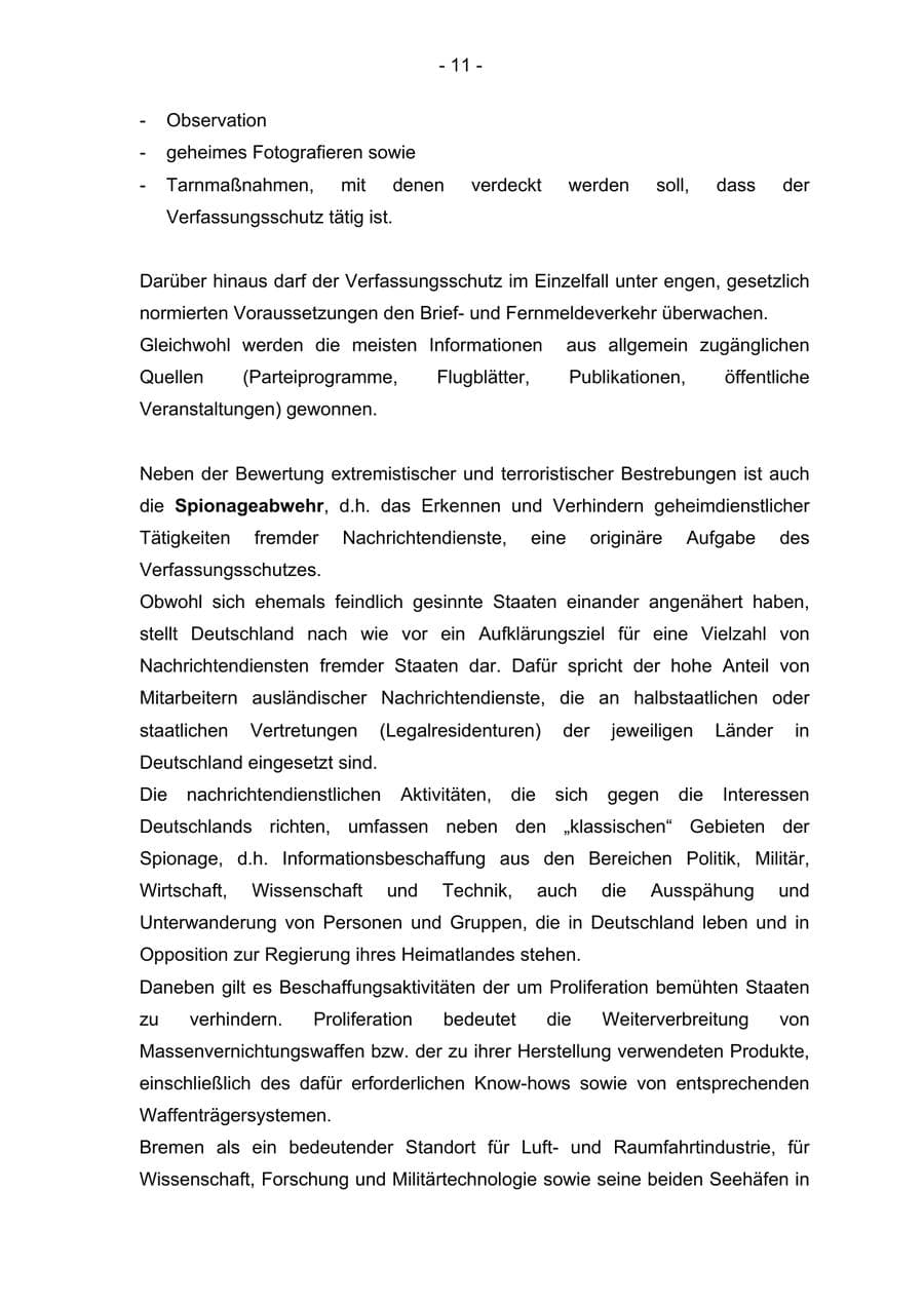Seite 11 des Verfassungsschutzbericht 2004 Bremen