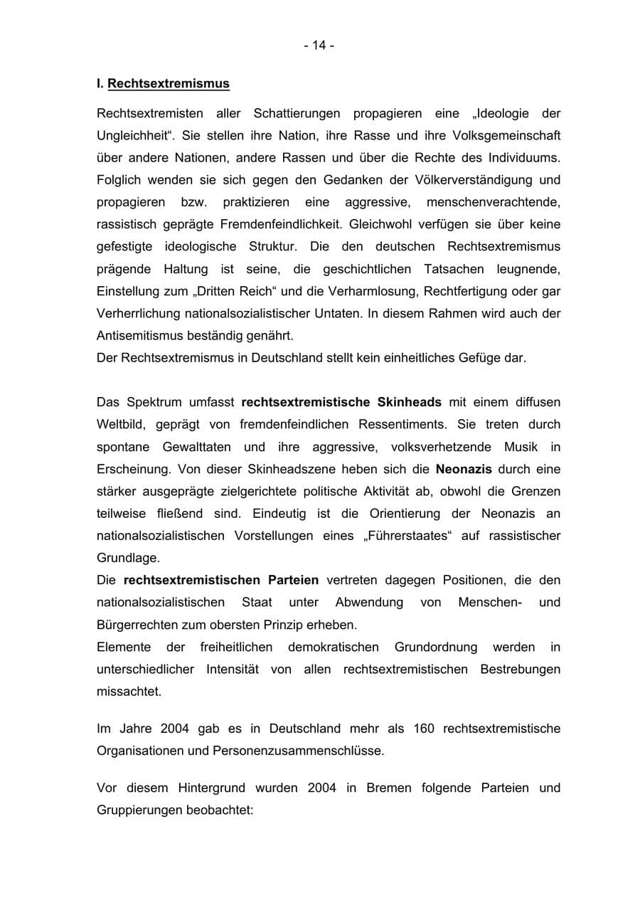 Seite 14 des Verfassungsschutzbericht 2004 Bremen