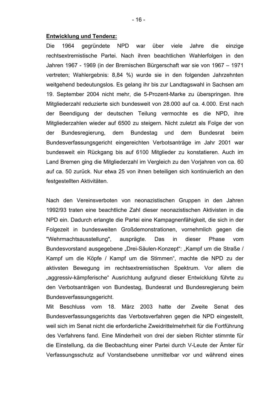 Seite 16 des Verfassungsschutzbericht 2004 Bremen