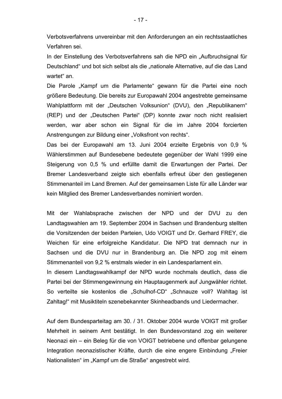 Seite 17 des Verfassungsschutzbericht 2004 Bremen