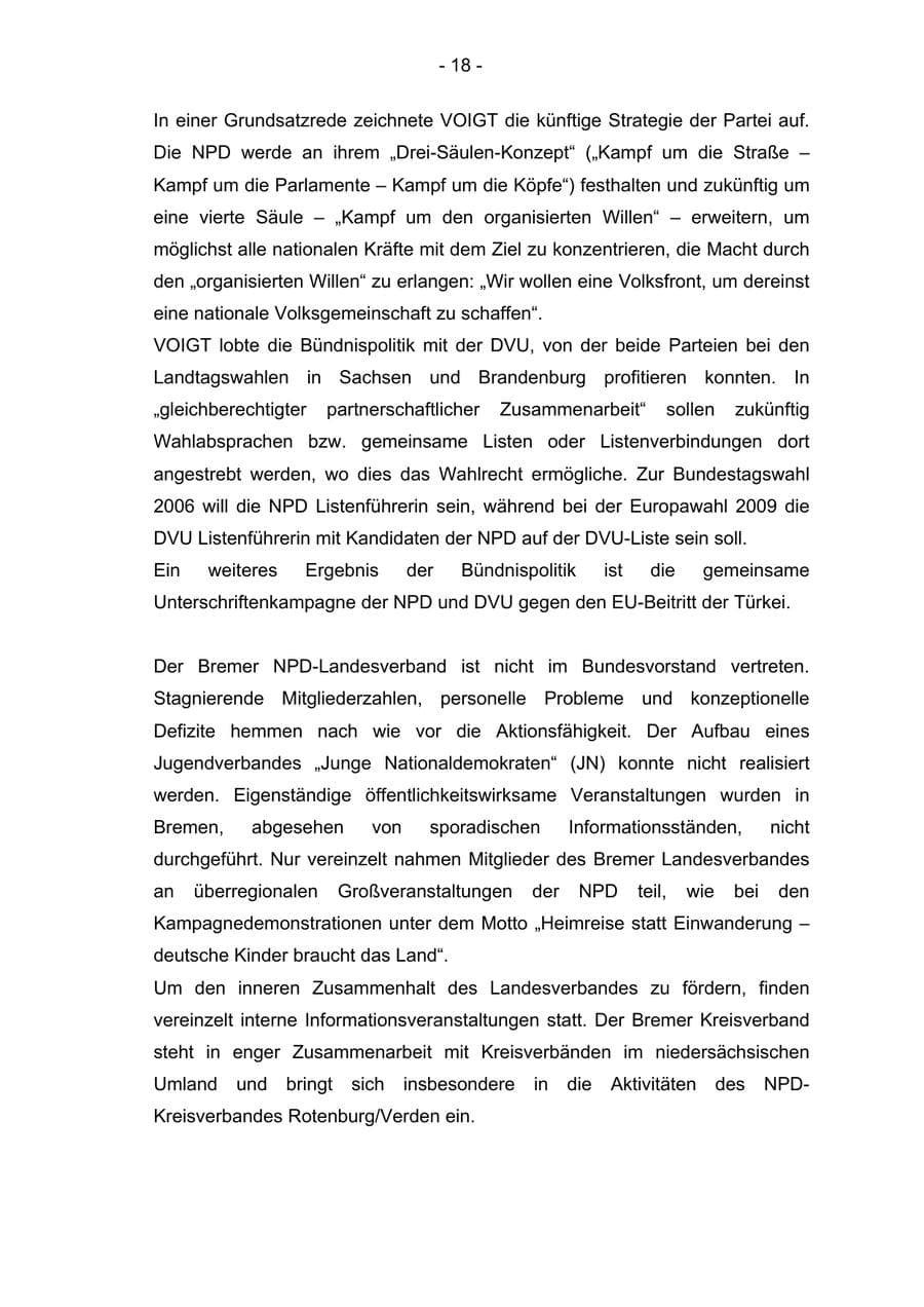Seite 18 des Verfassungsschutzbericht 2004 Bremen
