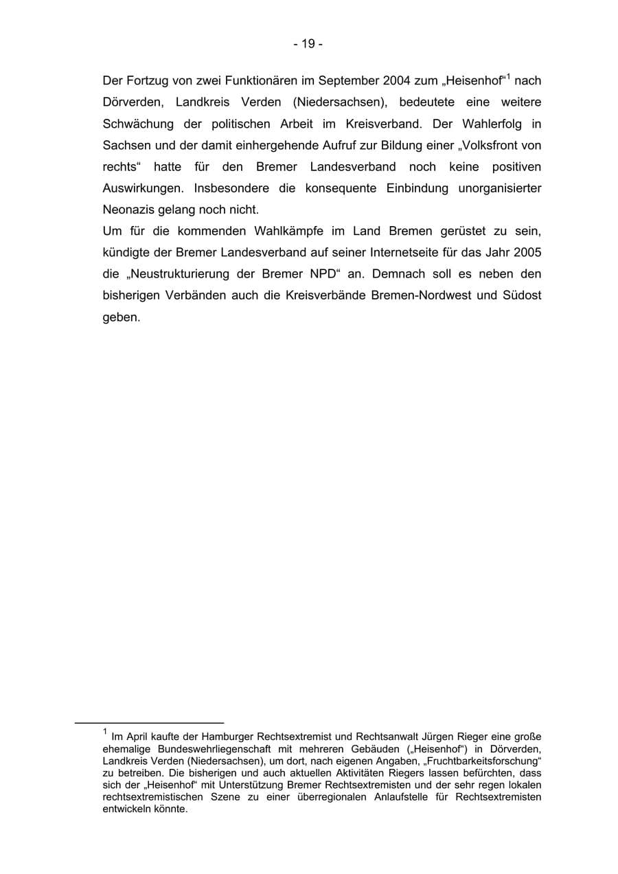 Seite 19 des Verfassungsschutzbericht 2004 Bremen