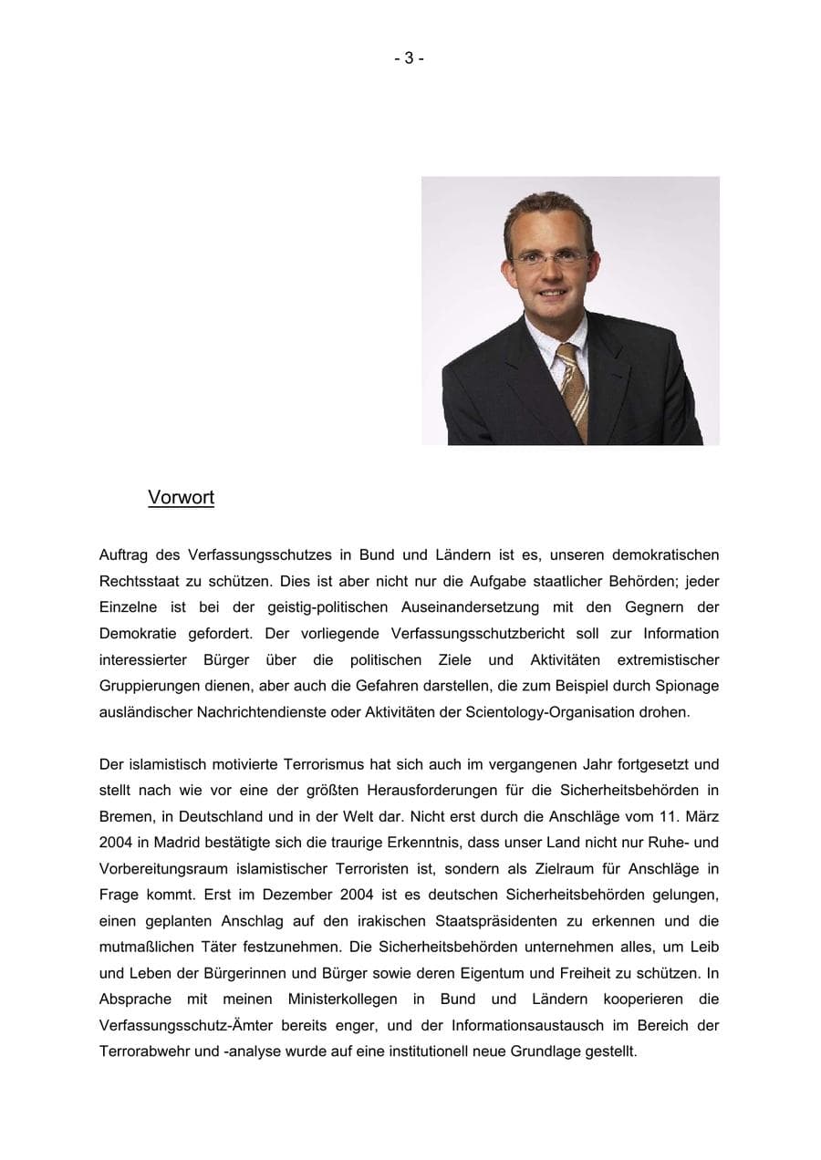 Seite 3 des Verfassungsschutzbericht 2004 Bremen