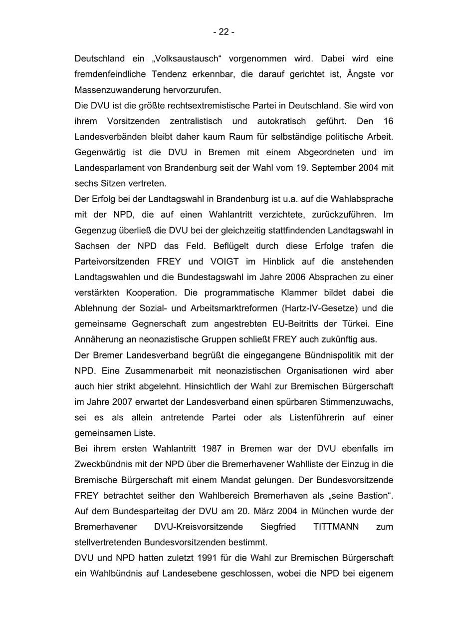 Seite 22 des Verfassungsschutzbericht 2004 Bremen