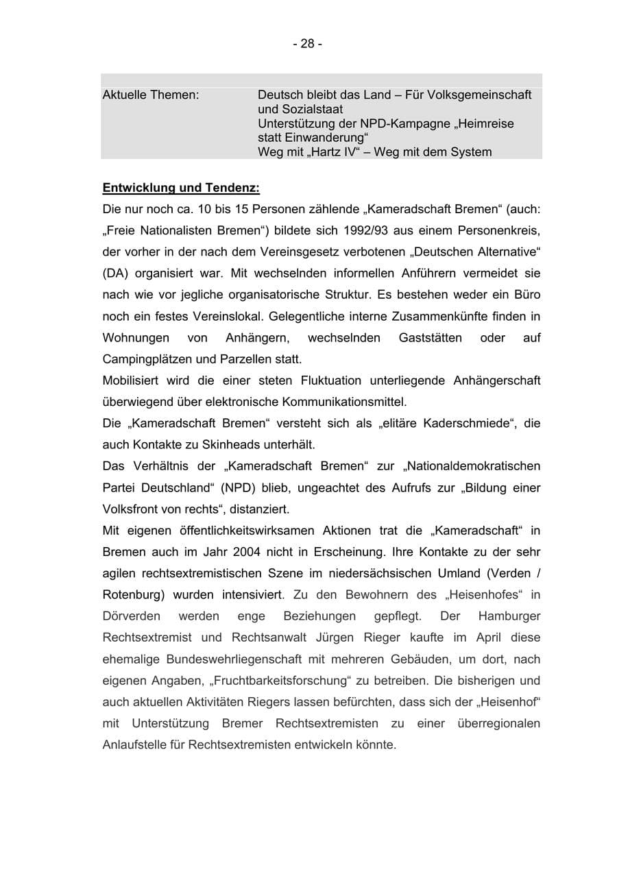 Seite 28 des Verfassungsschutzbericht 2004 Bremen
