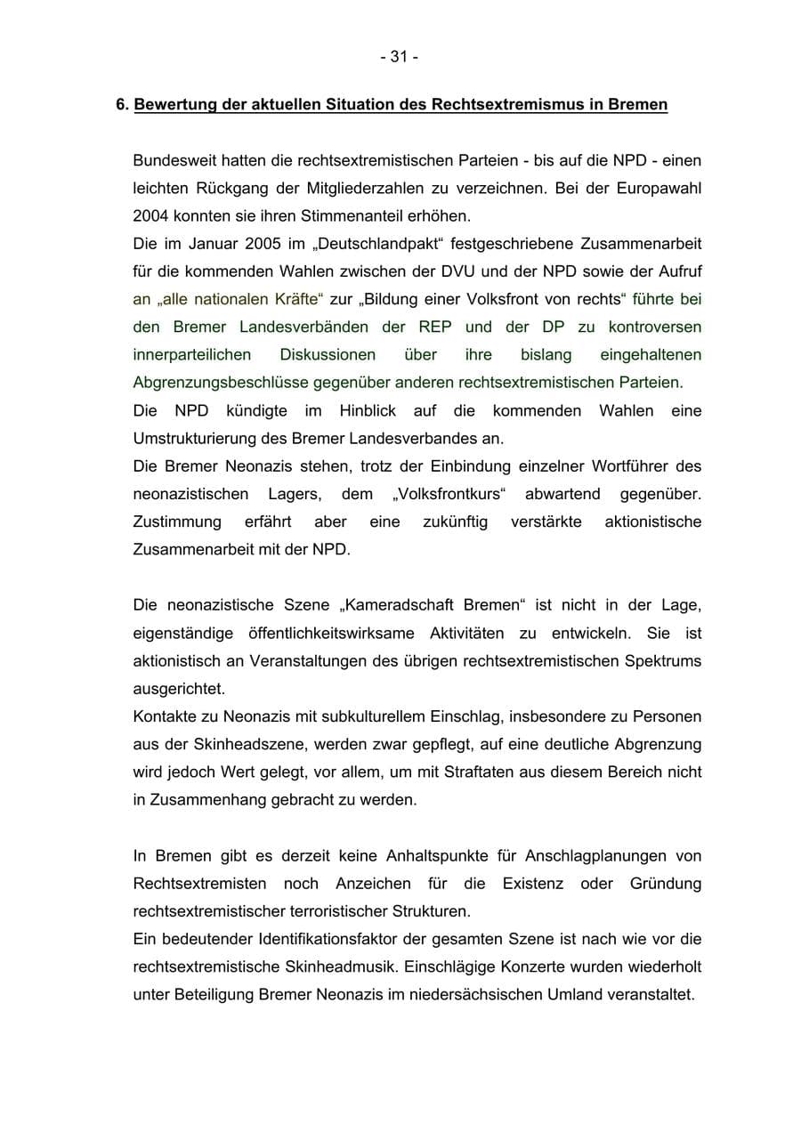 Seite 31 des Verfassungsschutzbericht 2004 Bremen