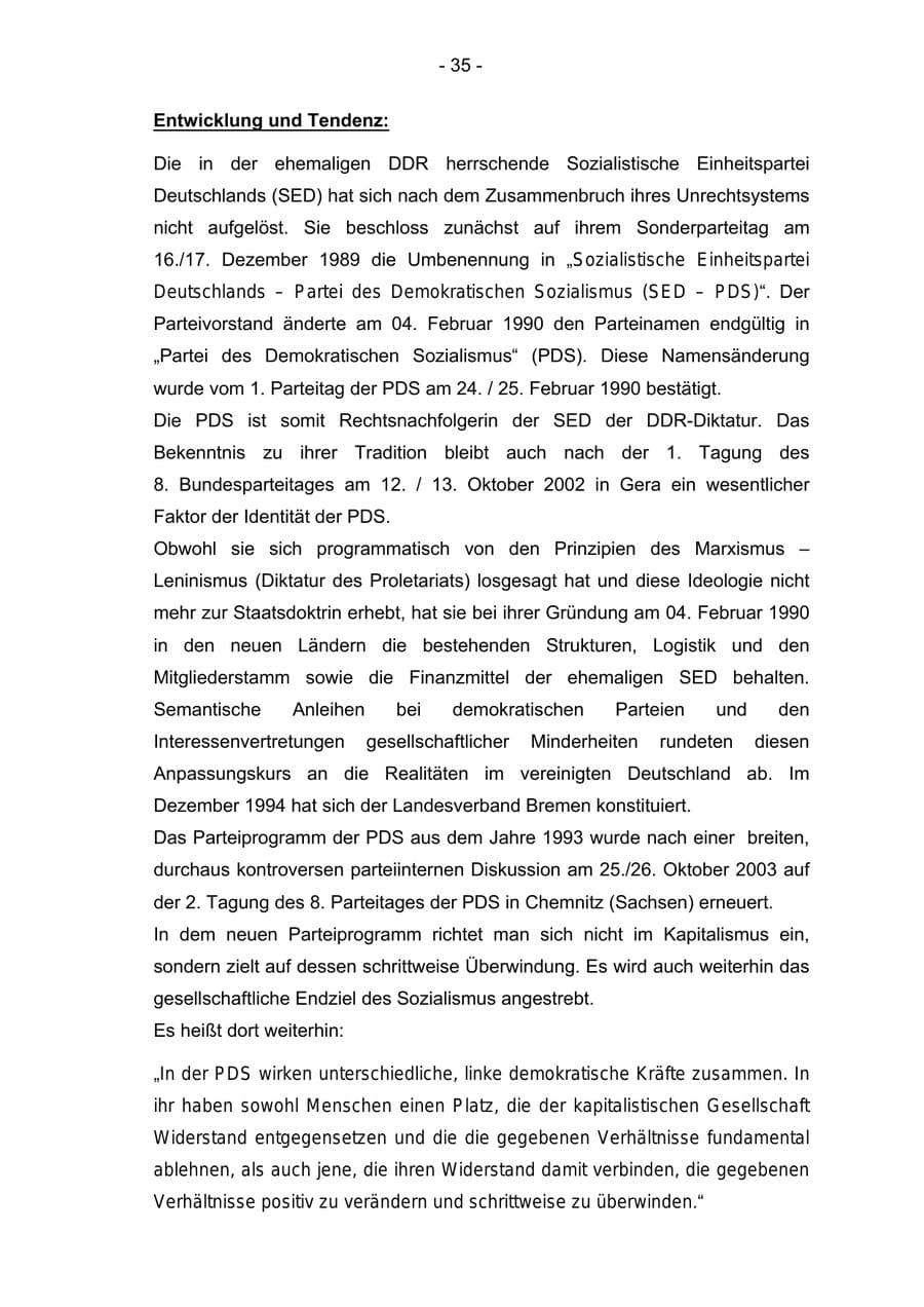 Seite 35 des Verfassungsschutzbericht 2004 Bremen