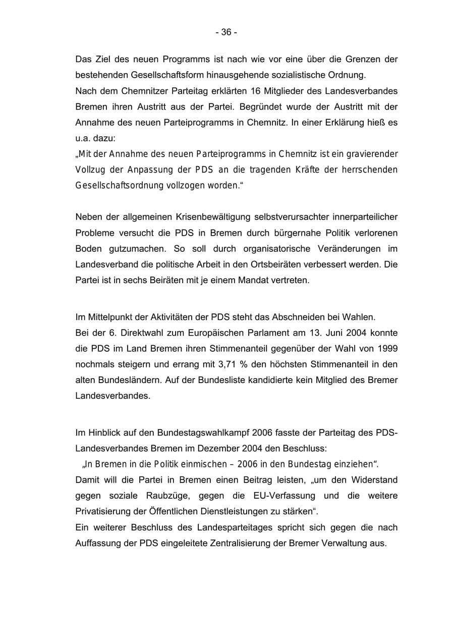 Seite 36 des Verfassungsschutzbericht 2004 Bremen