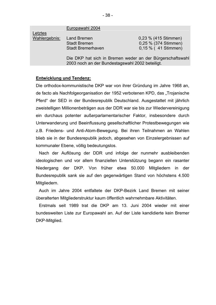 Seite 38 des Verfassungsschutzbericht 2004 Bremen