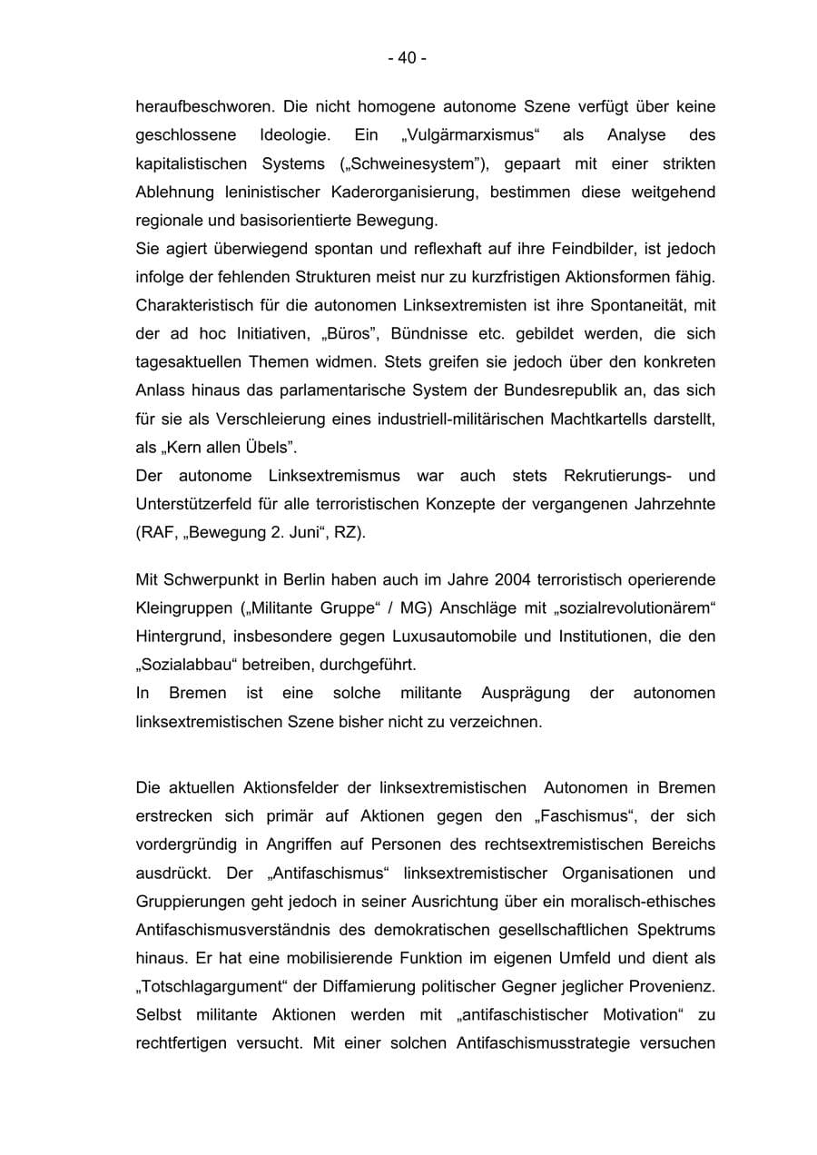 Seite 40 des Verfassungsschutzbericht 2004 Bremen