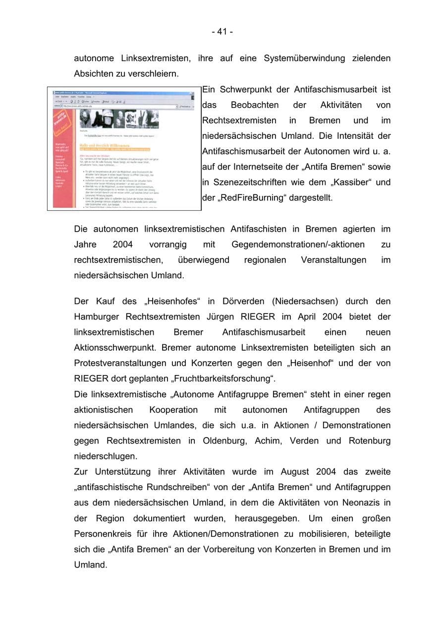 Seite 41 des Verfassungsschutzbericht 2004 Bremen