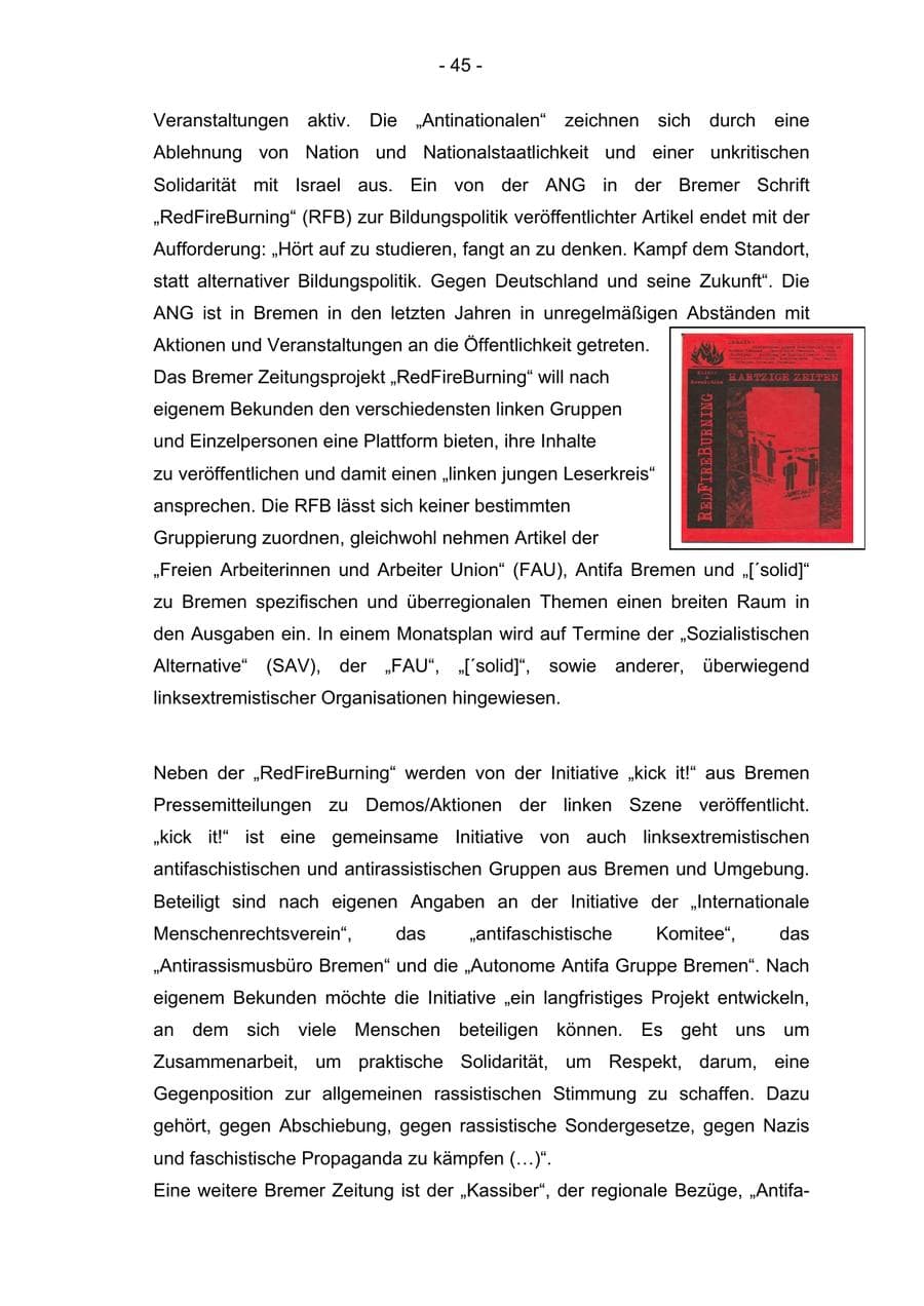 Seite 45 des Verfassungsschutzbericht 2004 Bremen