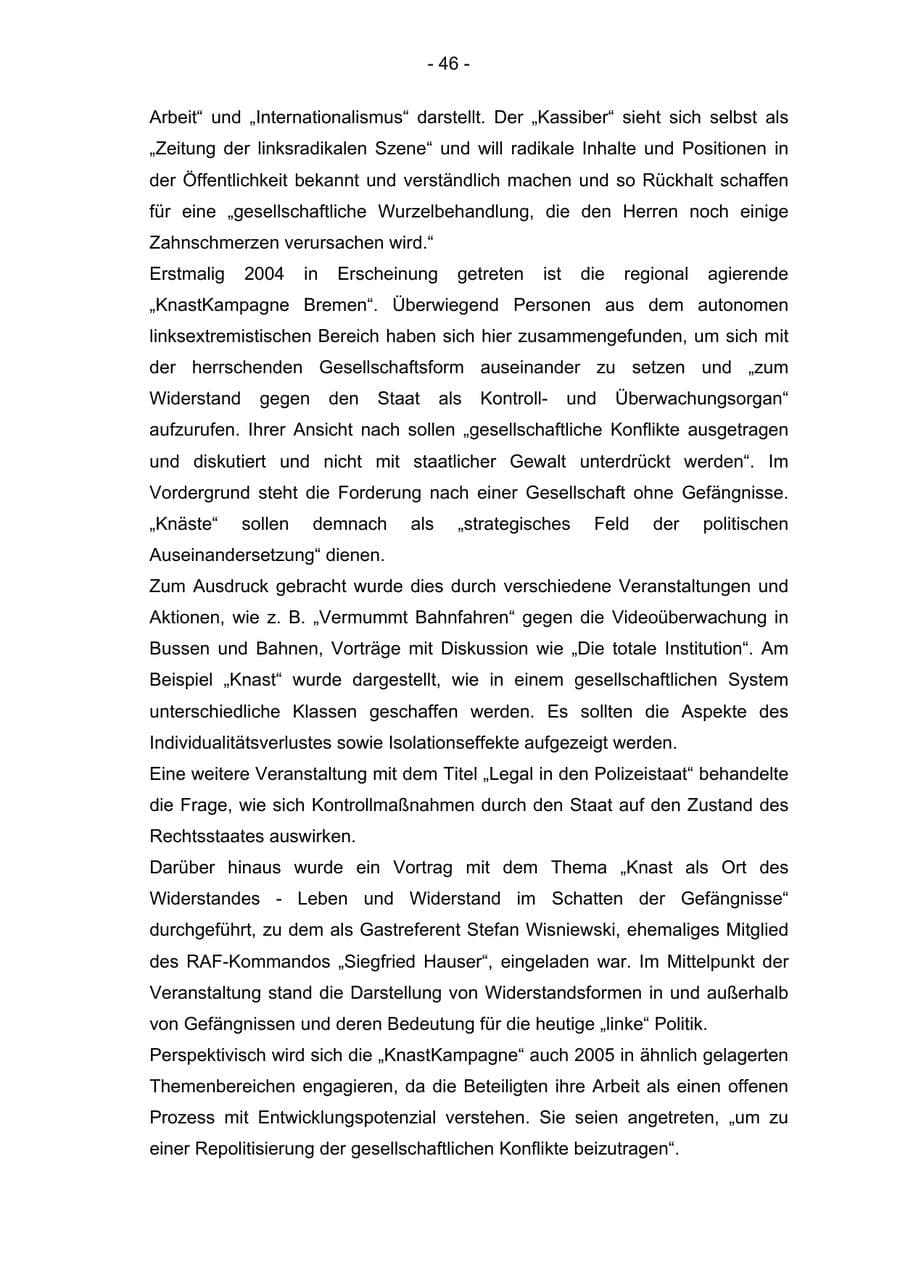Seite 46 des Verfassungsschutzbericht 2004 Bremen