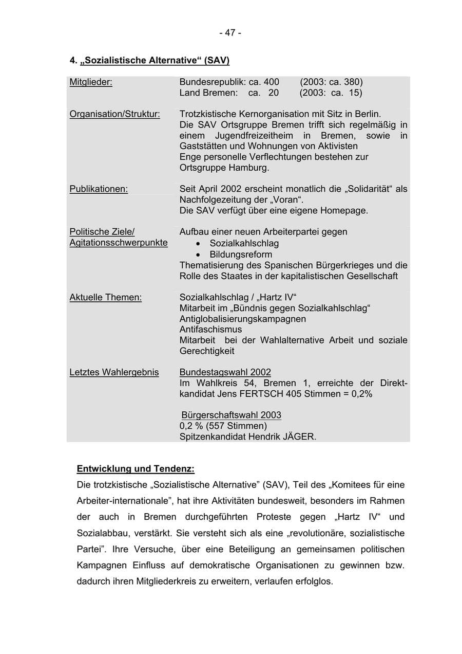 Seite 47 des Verfassungsschutzbericht 2004 Bremen