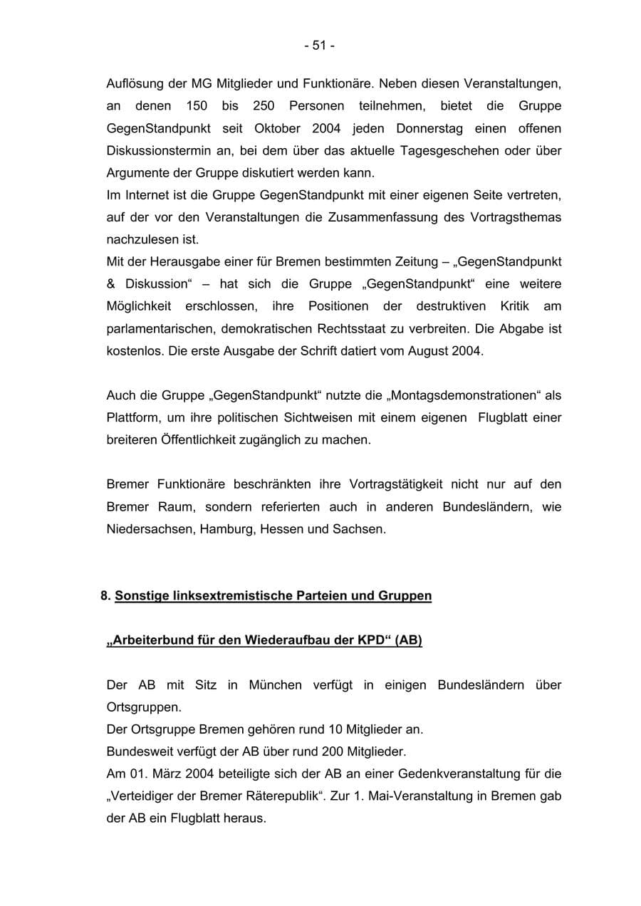 Seite 51 des Verfassungsschutzbericht 2004 Bremen